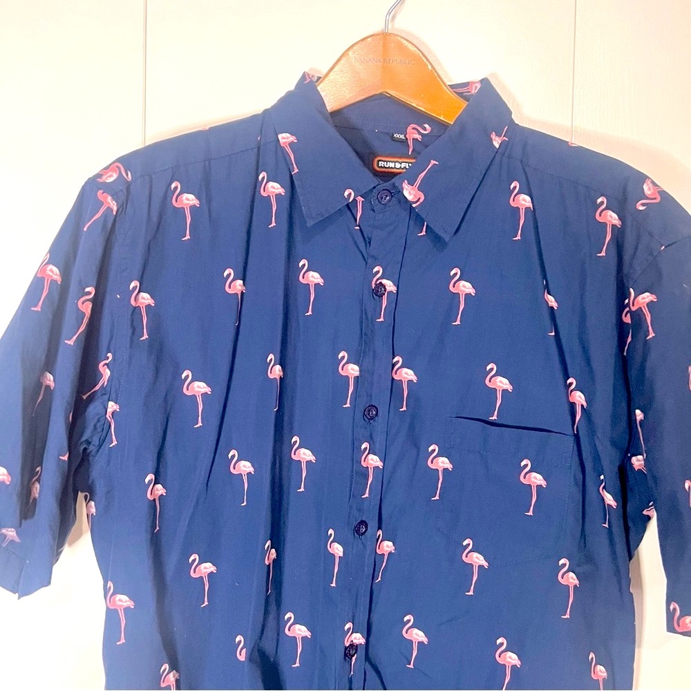 Run & Fly - Men’s Navy & Flamingo Button Down - Size XXXL (UK) /US XXL Slim Long